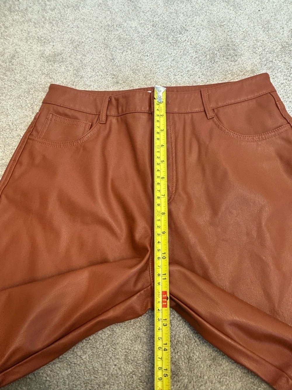 Joe fresh rust brown burnt orange fauxl leather vegan straight leg pants 8 NWOT - Picture 6 of 13